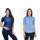 Womens Denim Solid Shirt Buy 1 Get 1 Free Navy Blue Fabric